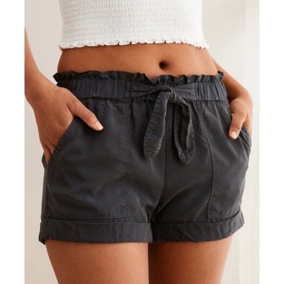 Aerie Women Small Graphite Acid Wash Lyocell Tie Waist Paperbag Shorts - Picture 1 of 6